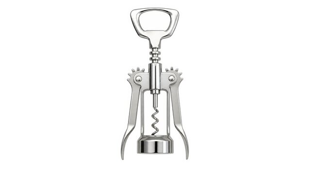 Corkscrew tool sits on a plain background with no bottle or wine present at this time