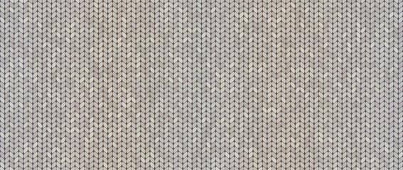 Fototapeta premium Melange knit jersey texture banner with wool heather fabric. Beige seamless pattern with cozy winter cloth loop stitch ornament for warm background.