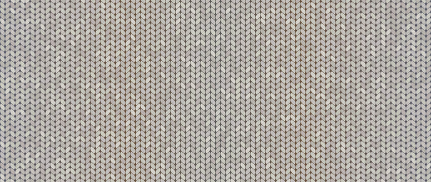Melange knit jersey texture banner with wool heather fabric. Beige seamless pattern with cozy winter cloth loop stitch ornament for warm background.