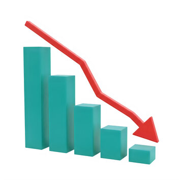 Downward trending bar chart with red arrow