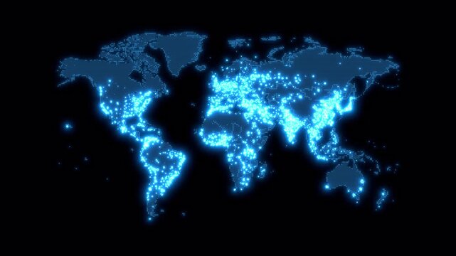 Glowing Digital World Map Network Connectivity Concept.