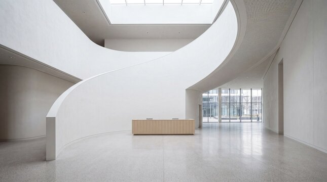 Modern Architecture Interior with Curved Staircase and Minimalist Design