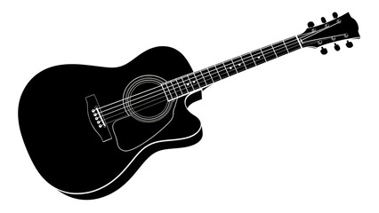 Fototapeta premium Black electric guitar with white pickguard and tuning pegs.