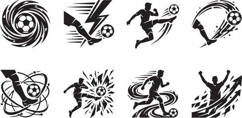 Dynamic soccer player actions and shooting icons set © Syeda