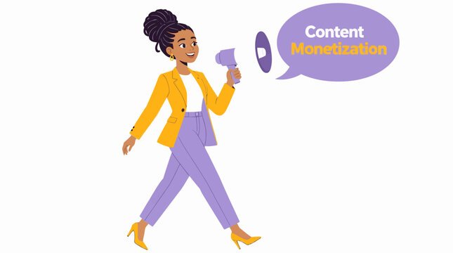 Woman holding megaphone for content moderation concept.