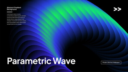 Green Blue Gradient Mesh Background with Futuristic Parametric Ribbon Wave Design © BonkersArt