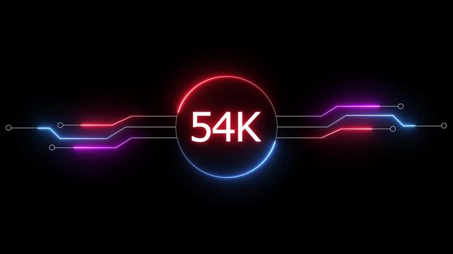 Neon social media followers or subscribers. Neon 54K celebration text animation background. on a black background. and creating a stunning 4k video.