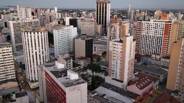 Downtown Curitiba, Paran&aacute;. Aerial view at sunset.