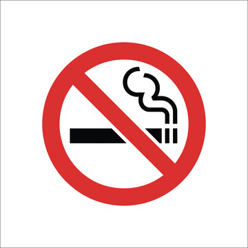 Panneau interdiction signalisation interdit rond rouge fumer fumeur, no smoking prohibition sign, forbidden cigarette symbol, circular warning notice, public safety regulation icon, clean isolated vec