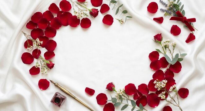 Elegant love letter concept with classical calligraphy pen, ink and red roses, beautiful romantic floral frame
(클래식 캘리그라피 펜, 잉크, 빨간 장미가 어우러진 우아한 연애편지 컨셉, 아름답고 로맨틱한 플로럴 프레임)