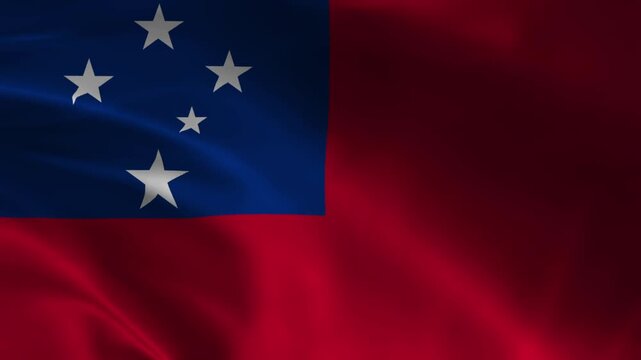 Samoa National Flag Waving in Wind Realistic Fabric Texture Background Animation