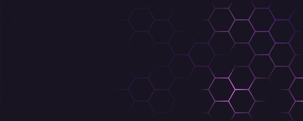 Fototapeta premium abstract technology background with purple colored bright flashes under hexagon. Hexagonal gaming vector abstract tech background.
