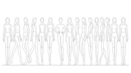 Obraz premium Vector illustration of multiple female body shapes and poses in line art style