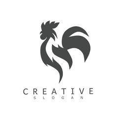 Minimalist dark gray rooster silhouette logo with a curved dynamic tail  ideal for poultry farms, agricultural businesses, and modern restaurant brands © pramurti