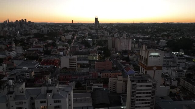 Downtown Curitiba, Paran&aacute;. Aerial view at sunset.