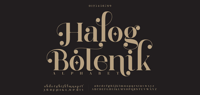 Halog Botenik Beauty Luxury font alphabet logo. Typography beautiful fashion elegant classic letters serif italic fonts decorative wedding vintage blossom logos. vector illustration