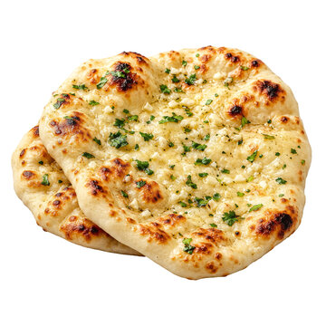 Garlic Naan Bread with Butter and Coriander Isolated on transparent background