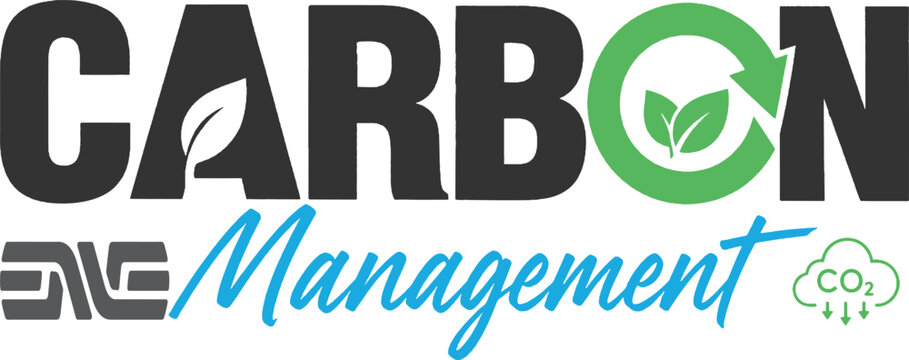 Carbon Management logo template with green recycling arrow,  leaves, and CO2 reduction cloud icon, sustainability vector illustration