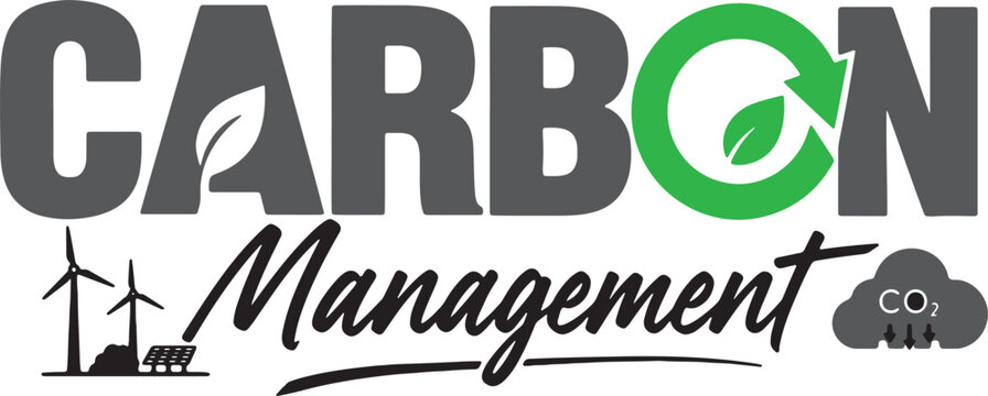 Carbon Management logo template with green recycling arrow,  leaves, and CO2 reduction cloud icon, sustainability vector illustration