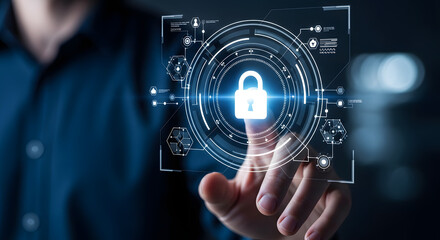 Obraz premium Digital Security Lock Symbol Cybersecurity Concept Touch Screen