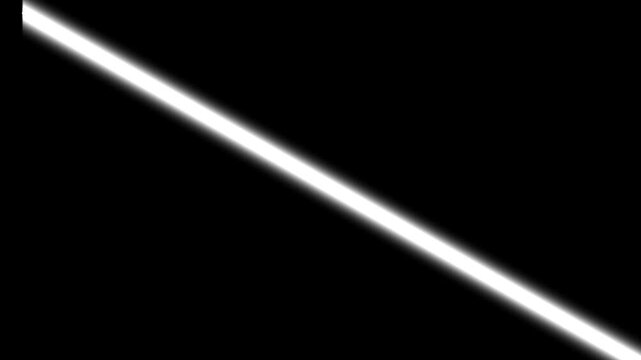 Abstract White Neon Light Beam Diagonal Glow Effect on Black Background.