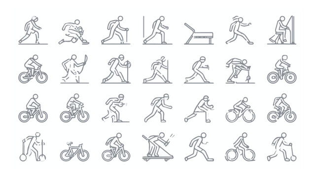 Collection of Dynamic Cycling and Running Stick Figures Illustration.