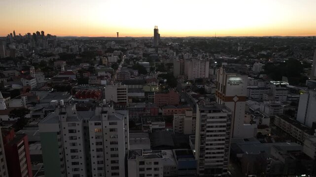 Downtown Curitiba, Paran&aacute;. Aerial view at sunset.