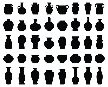 Black silhouettes of pottery and vases