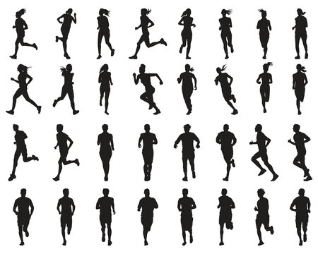 Black silhouettes of runners