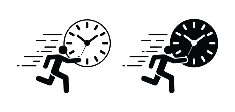 Deadline concept rushing human with clock icon representing late work time management urgency and business planning vector design