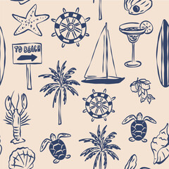 Fototapeta premium Flat retro coastal summer background