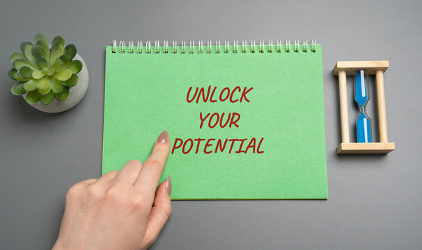 Unlock your potential. showing personal growth, motivation, and self-development toward success, career progress, and achieving goals through learning and determination. motivate concept