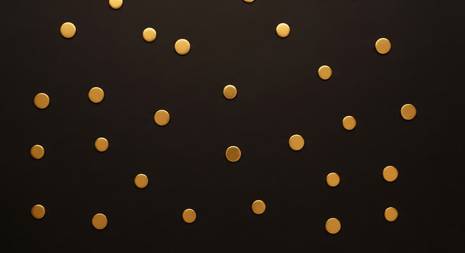 Golden circular objects scattered across a dark brown background a repeating pattern