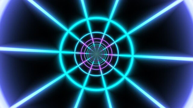 4K Purple neon laser vortex VJ loop, fast 3D hyperspace tunnel animation, dark trance club concert motion graphic