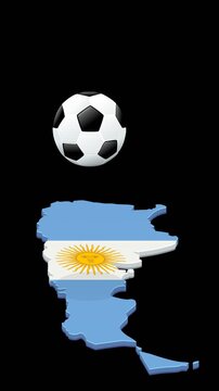 Argentine football passion concept featuring a bouncing soccer ball on the country map. Loopable. Chroma key green screen with alpha channel.