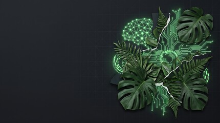 Fototapeta premium AI Neural Network Torn Paper Green Tech Copy Space Background