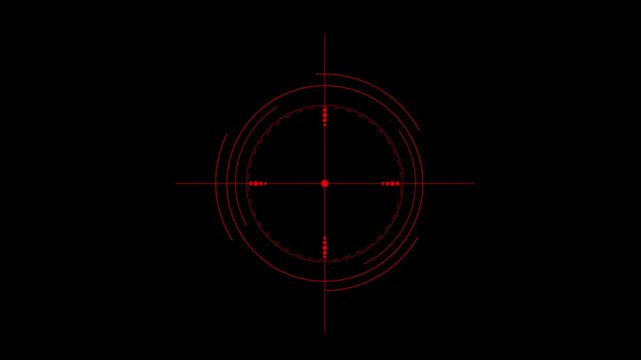 Futuristic Red Digital Crosshair Targeting System H U D Interface Element with Precision Grid ,Digital hud target crosshair overlay with scanning animation for sci-fi ui and gaming 4k video,