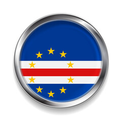 Fototapeta premium Metallic circle badge with official national flag of the Republic of Cape Verde. Cabo Verde button vector design