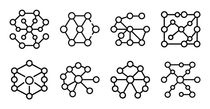 Chemical molecular structure variations illustration - Simple vector illustration showing different molecular structures and chemical bonds in a clean style.