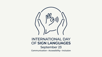 Fototapeta premium Celebrating global sign language awareness with hands forming communication symbol on white background