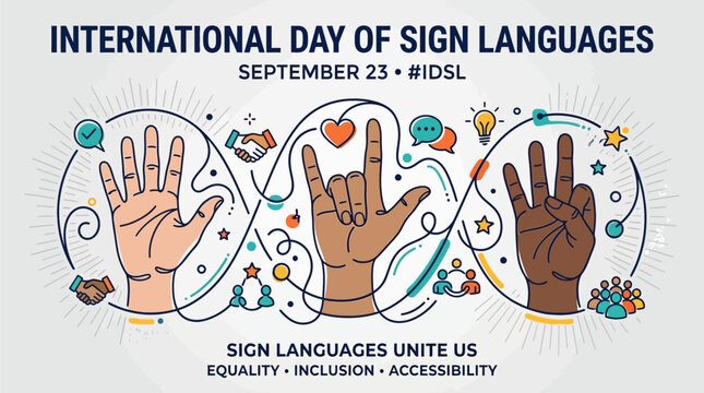 Illustrated celebration of sign languages promoting unity inclusion and accessibility for international day