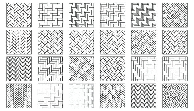 Collection of square tile patterns for interior design and architectural projects vector transparent background.