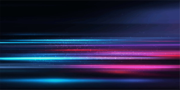 Abstract streaks of light in vibrant blue and pink tones create a dynamic, futuristic background.