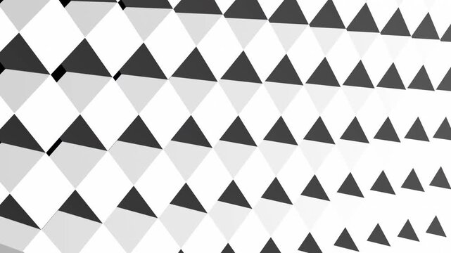 3D Abstract White Squares Tilted with Camera Rotating on Black Background.