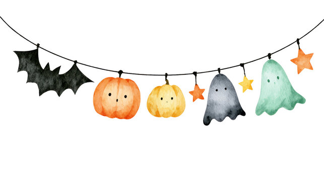 Cute Halloween Garland with Bats, Pumpkins, Ghosts, and Stars