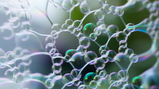 Iridescent soap bubble lattice forming delicate network across wide horizontal composition