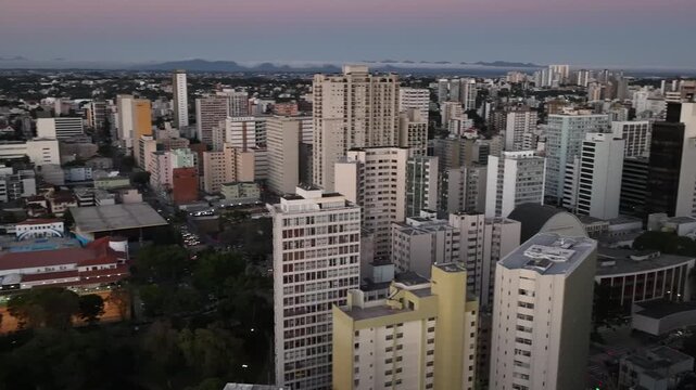Downtown Curitiba, Paran&aacute;. Aerial view at sunset.
