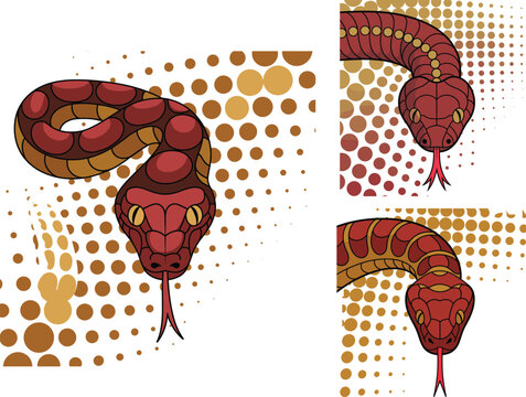 Red snake vector illustration collection with halftone pattern isolated on white background for mascot logo or tattoo design