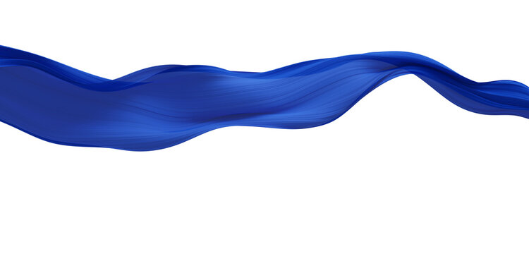 Luminous blue pleated chiffon fabric waving isolated on transparent background with copy space 3D render