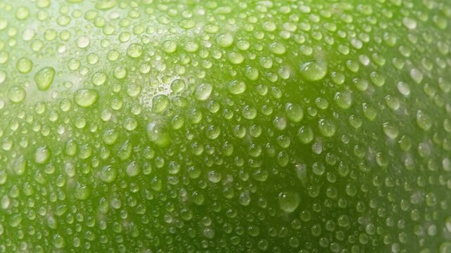 Close up of a delicious fresh and crisp green apple with water drops.